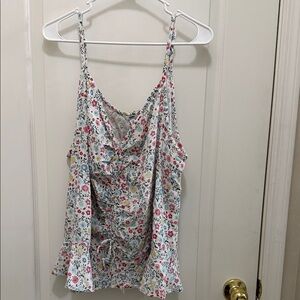 Women’s Sonoma 2x Front Shirred Soft White Floral Tank Plus Size
